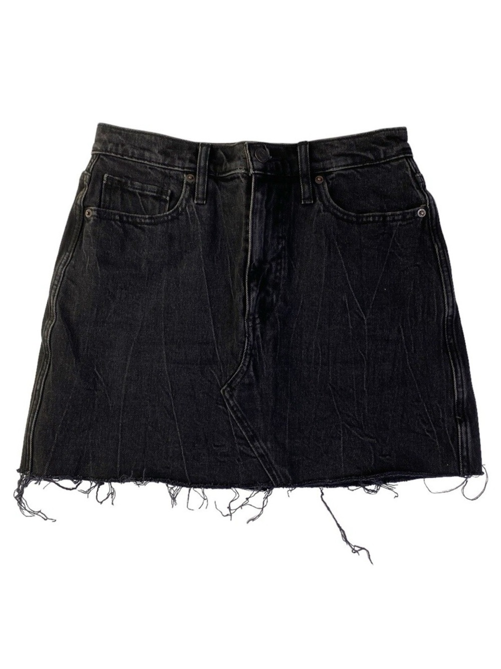 Abercrombie & Fitch Black Raw-Hem Denim Mini Skirt